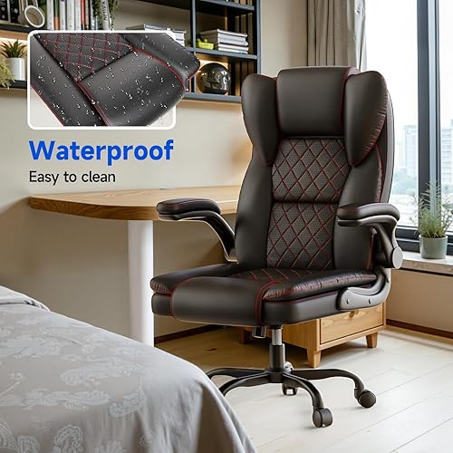 Miniatura 7 de Silla de oficina grande y alta, sillas ejecutivas con reposabrazos ajustables y soporte lumbar, silla ergonómica de respaldo alto, silla de