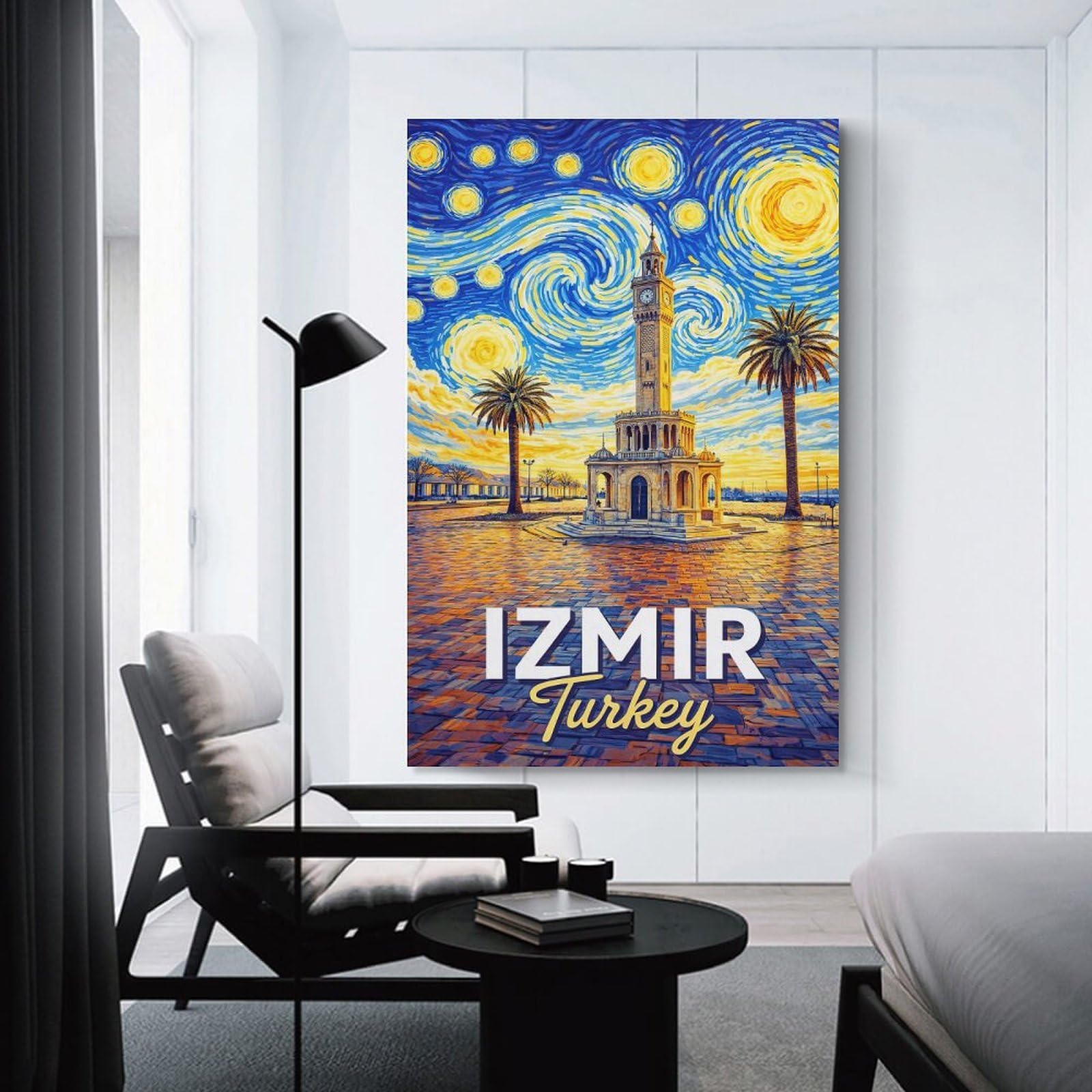 Junmoney Izmir Turkey Starry Night Canvas Wall Picture, 24x36inch(60x90cm), for Flats, Guest Rooms Or Compact Rooms, An Easy Choice for New Home Styling
