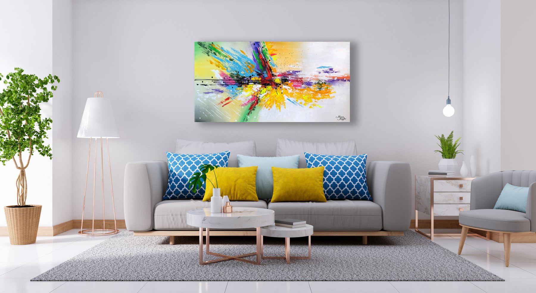 Monica Mirafiori I 140x70 cm I Tableau Peint à la Main I Modèles Tableau I Peintre Moderne I Tableaux Peintures I Toile sur Cadre en Bois