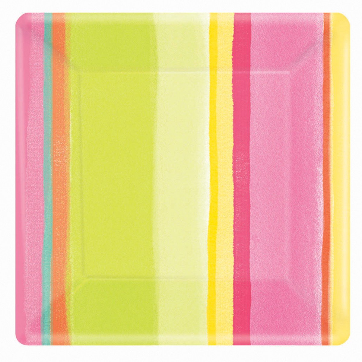 Amscam 8 Count Sunny Stripe Pink Square Plate, 7