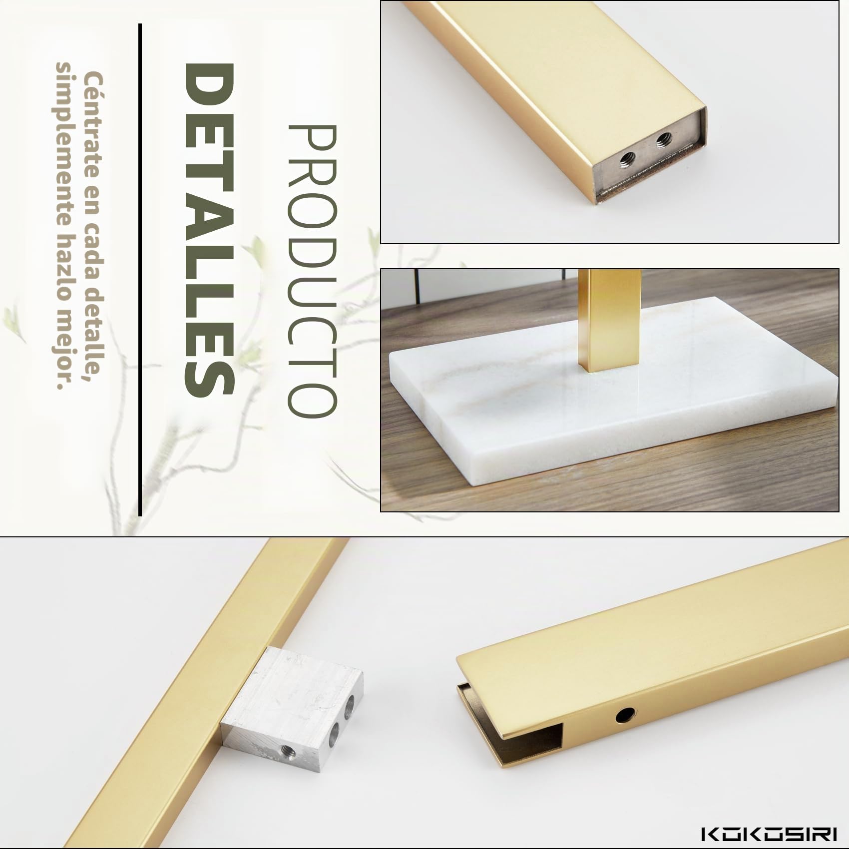 KOKOSIRI Toallero de Mano con Base de mármol para baño, Cocina, tocador, encimera, Acero Inoxidable Dorado de 15.7 Pulgadas de Altura, THS0002-SM-BG