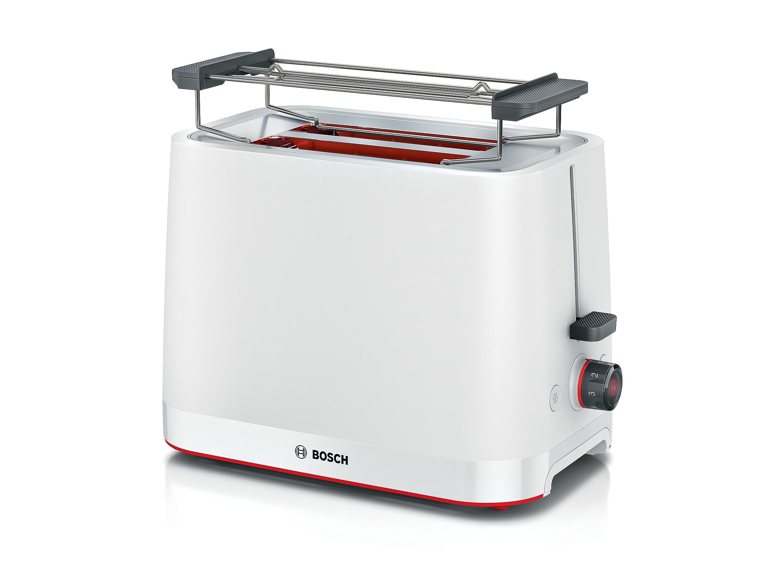 Bosch MyMoment TAT3M121 - Toaster Grille Pain compact - Arrêt automatique - 950 W - Fonction décongélation et réchauffage - Chauffe-viennoiserie amovible - Couleur : Blanc