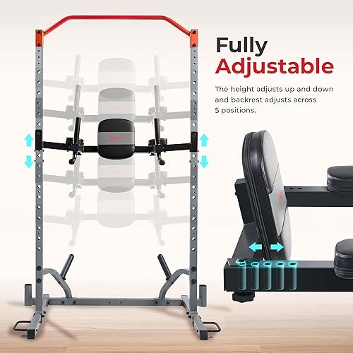 Miniatura 3 de Sunny Health & Fitness Power Cage Squat Rack Upgrade Attachments, Dip Bar, Plate Bar Holder, Belt Squat, J Hook, Lat, Adapter, U Ring, Pull Up Bar,