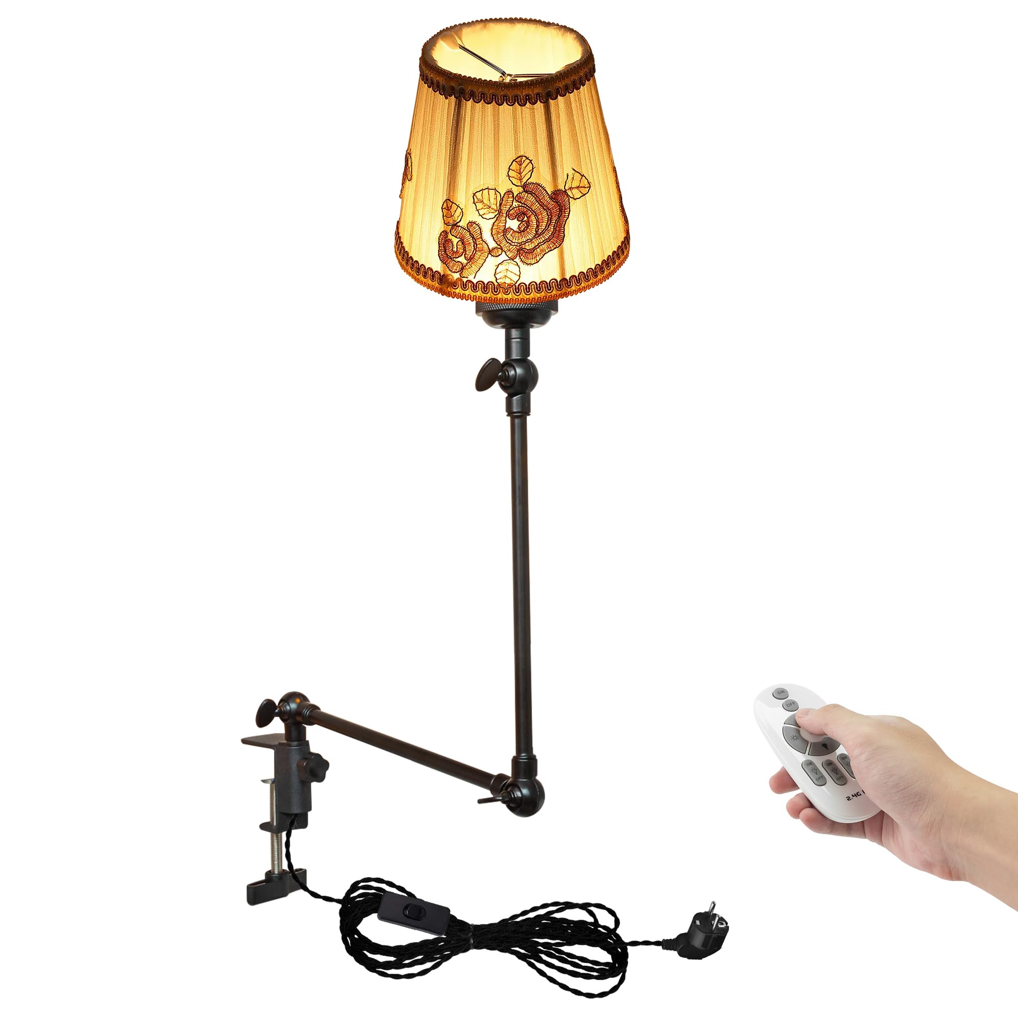 Klemmleuchte mit Fernsteuerung,1 Packung Leselampe mit 2,5 m Kabel, Dimmbar Nachttischlampe,Augenpflege Schreibtischlampe für Büro Heimgebrauch, E27 Lampenhalterung - DZ0329/805