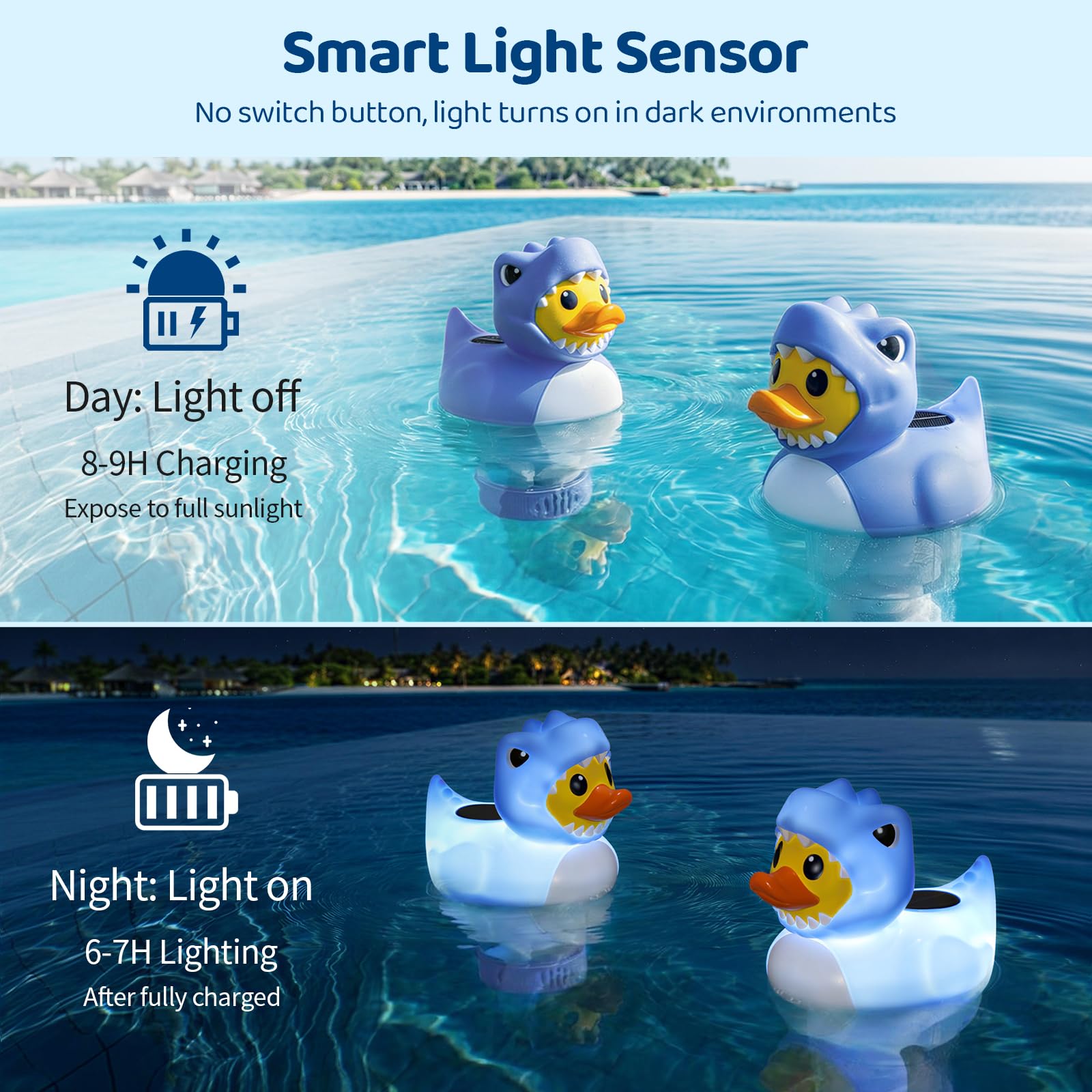 Housolution Flotteur Solaire de Chlore Piscine, Distributeur Flottant à Lumière, Convient Tablettes 4x3in, Libération Réglable, Ouverture Facile & Anti-Enfoncement,Flotteur Piscine Jacuzzi SPA, Canard