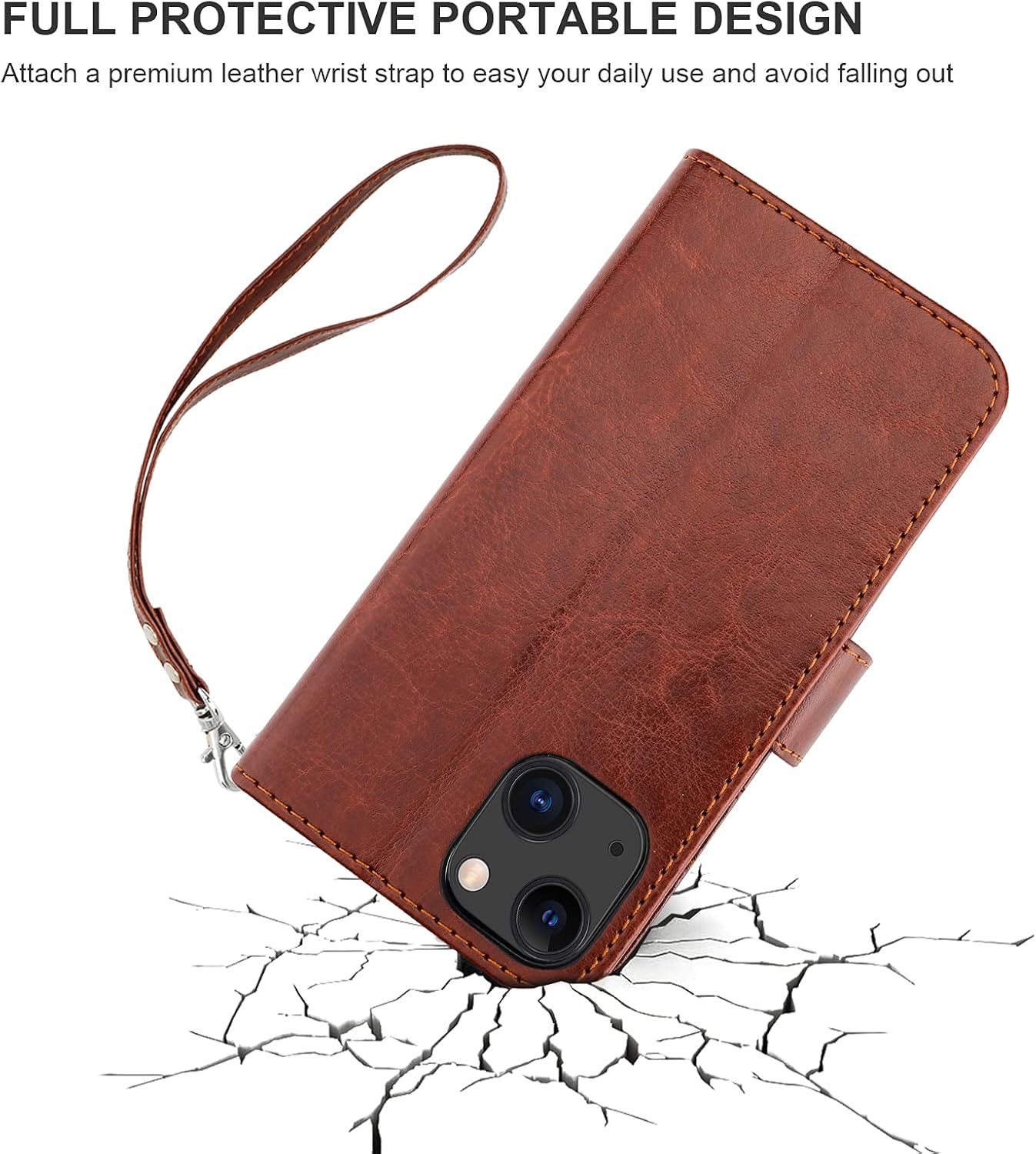 Bocasal Detachable Wallet Case for iPhone 13 RFID Blocking Card Slots Holder Premium PU Leather Magnetic Kickstand Shockproof Wrist Strap Removable Flip Protective Cover 5G 6.1 inch (Brown) - Image 8