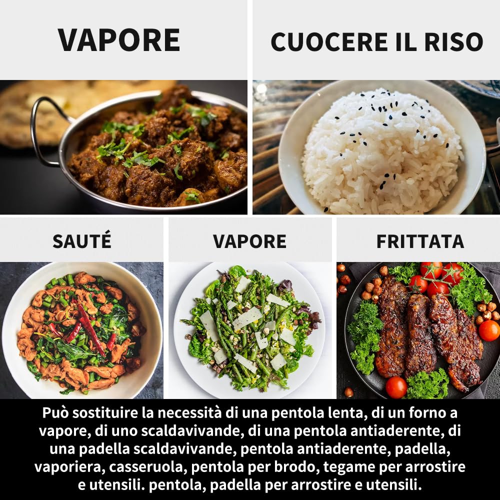 Olla de cocción lenta programable de 5L con temporizador, olla eléctrica multi-cocción 4 en 1,COCCIÓN LENTA ALTA/COCCIÓN LENTA BAJA/ARROZ BLANCO/CIERRE AL VAPOR/AGITAR/ALARMA/DELAY
