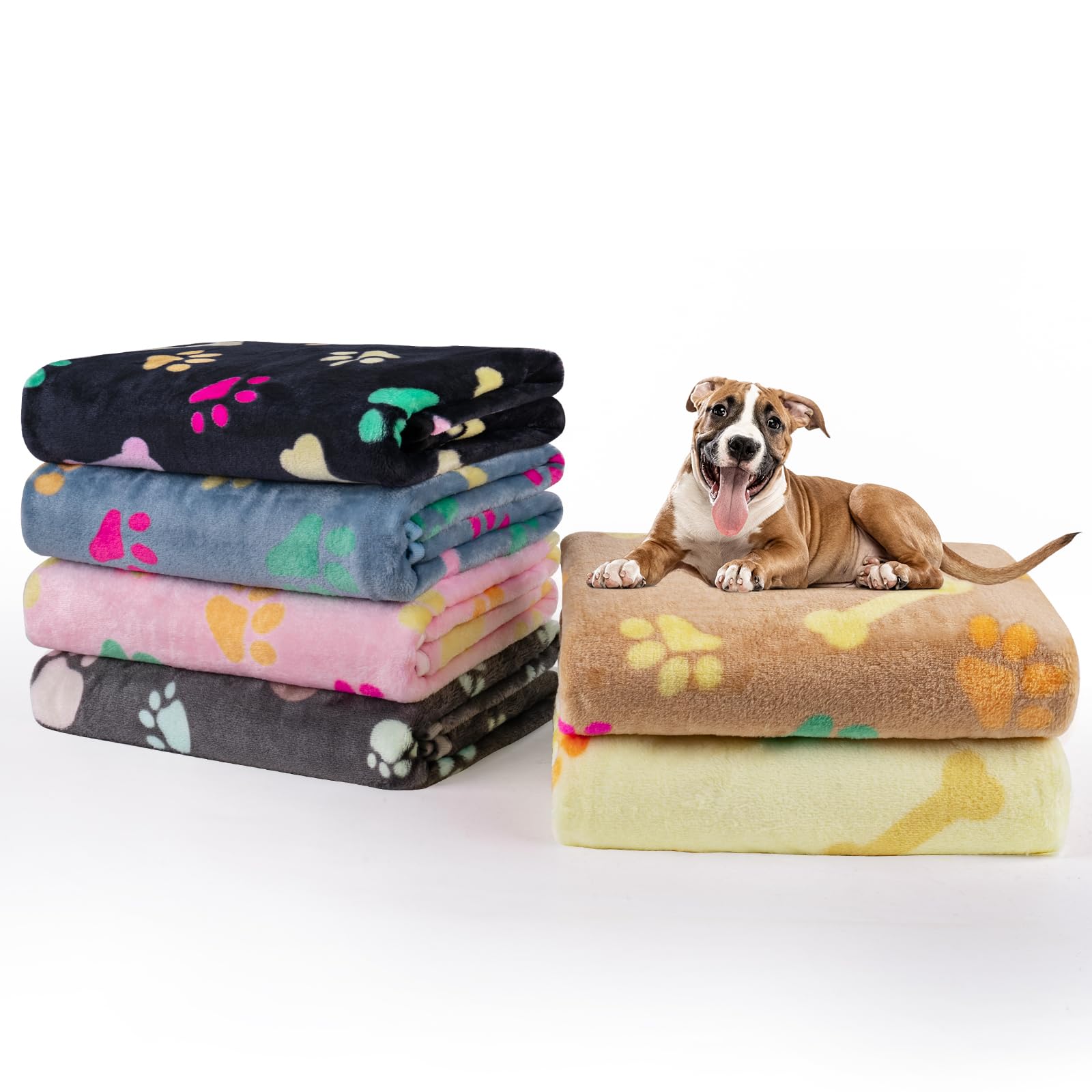Dono 1 Pack 6 Blankets for Dogs, Soft Fluffy Paw Print Pattern Fleece Pet Blanket Warm Sleep Mat Cute Print Design Puppy Kitten Blanket Doggy Mat for