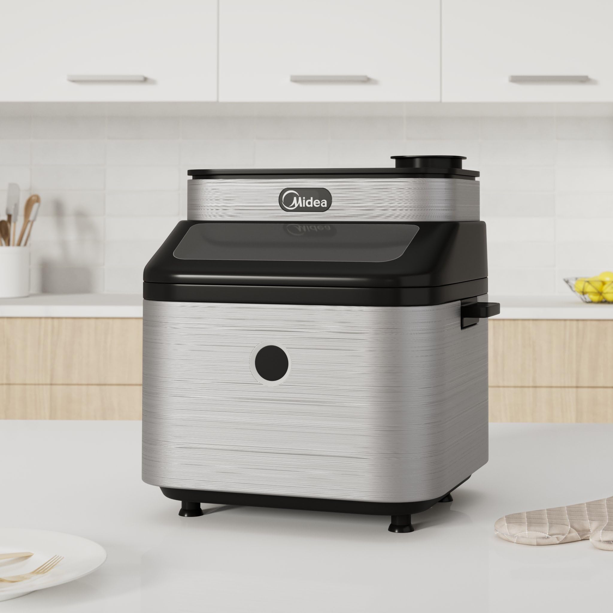Midea DualTaste Heißluftfritteuse 7L,Airfryer xxl mit Sichtfenster,Modi saftige & knusprige,8 Programmen,Backen,Grillen,Auftauen,40-200℃,12h-Timer,Spülmaschinenfeste Crisper Platte,1650W,MF-CY75AB