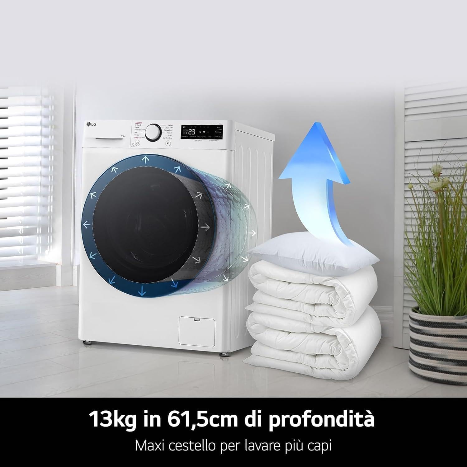LG AI DD F4R3013NSWB Lavatrice a Carica Frontale 13kg Serie R3, Classe A-20%, 1400 giri, AIWash, Lavaggio a vapore, Motore Direct Drive, Cestello a bolle, Smart Diagnosis, Libera installazione, Bianca