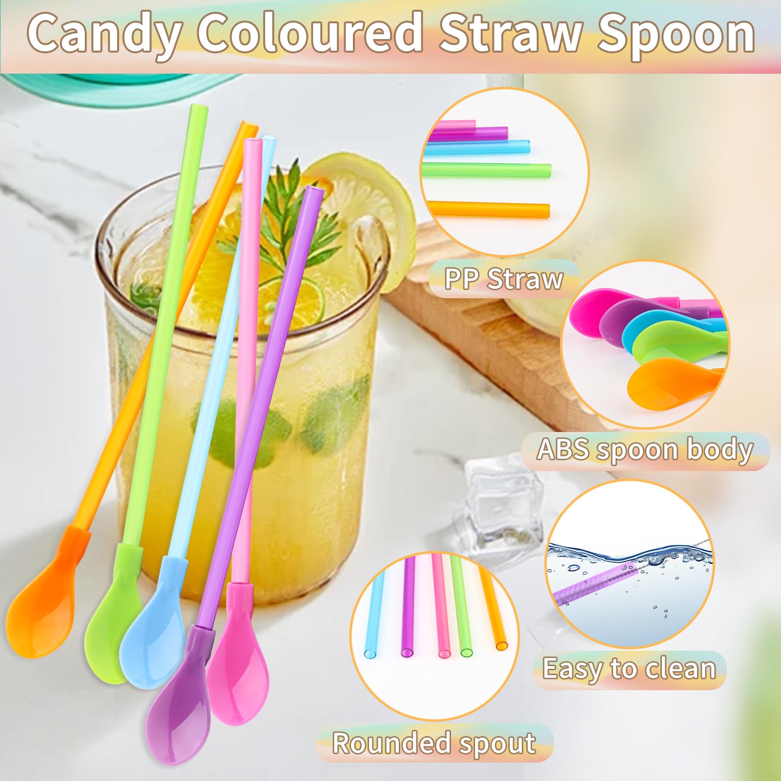 12 cannucce cucchiaio 2 in 1, cannucce riutilizzabili in plastica con