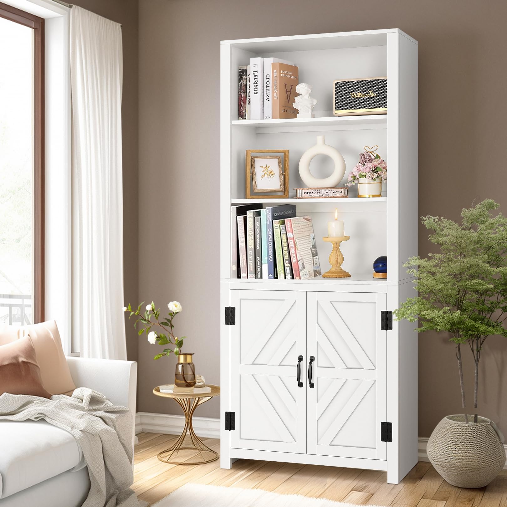 GAOMON Bookcase with Doors Farmhouse Bookshelf 11.8in Depth
