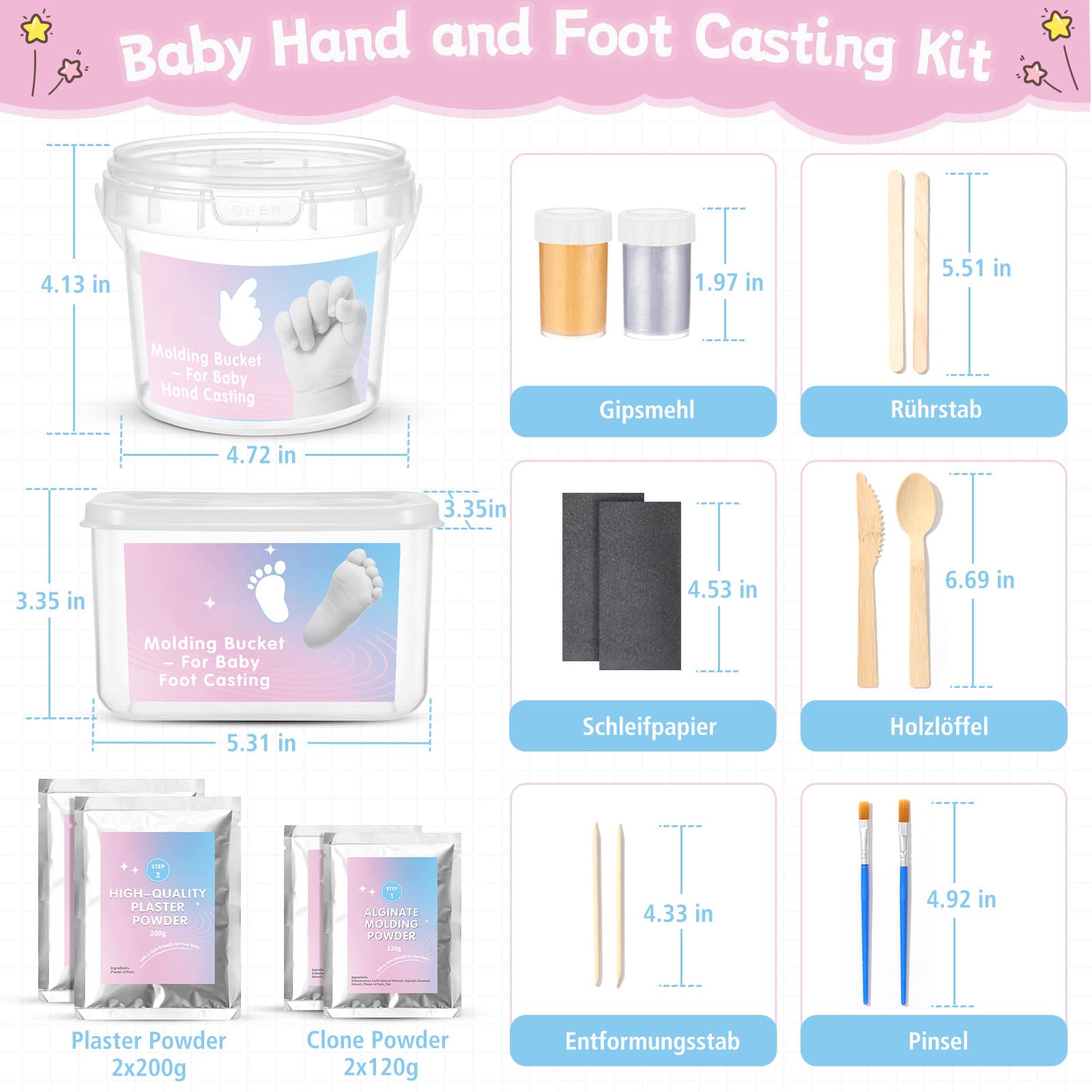 Kit Calco Mani e Piedi in 3D per Neonato, Taricor Kit per Stampi di Impronte del Bambino, Set Regalo in 3D, Ricordi, Souvenir, per Bambini o Neonati, Regali per il Baby Shower