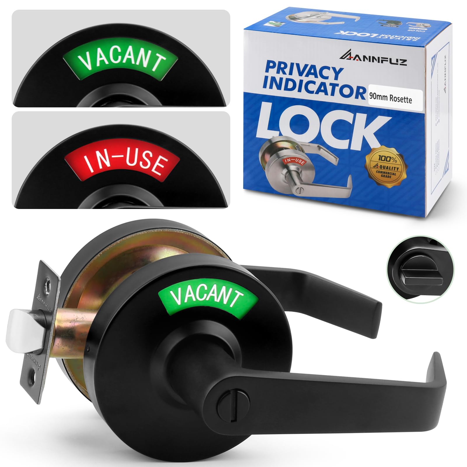 ANNFUZ Vacant Occupied Bathroom Door Handle Lock,Privacy Lever with Large Indicator,in-Use or Vacancy Indication Occupied Deadbolt,Commercial Door