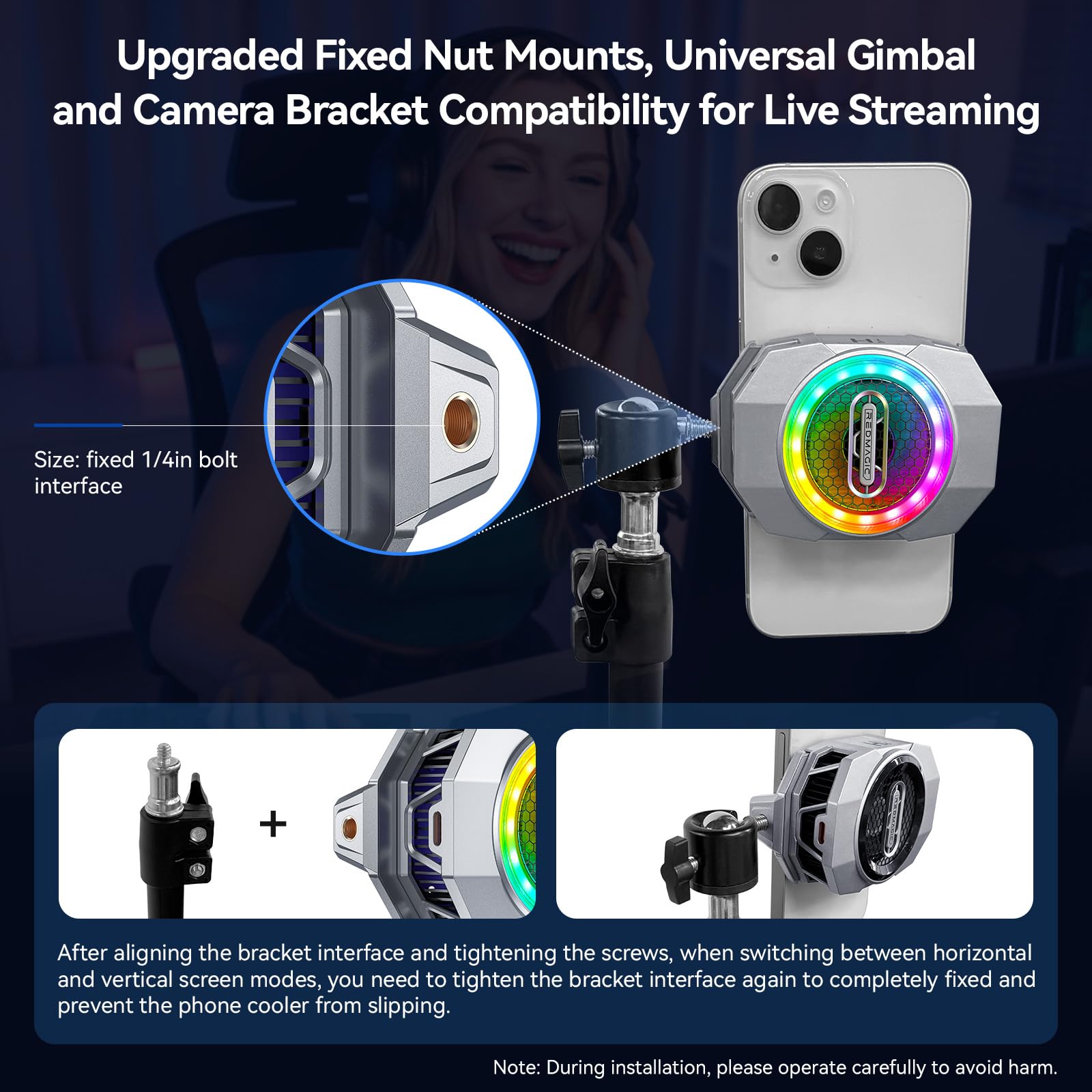 nubia 6 Handy Kühler für Gaming, 30W Handy Kühlung Lüfter mit Ausziehbarem Clip für Live Streaming Halterung Graphen Kühlkörper RGB Licht Handy Radiator für 70-85 mm iPhone/Android