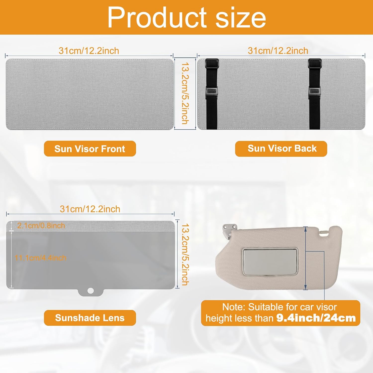 MAGTSMEI Upgraded Car Sun Visor Extender, Polarized Sun Blocker, Sunshade Lens Magnetic Connection Adjustable 4 Directions, Anti-Glare,Protects from Sun Glare, Snow Blindness & UV Rays,Grey