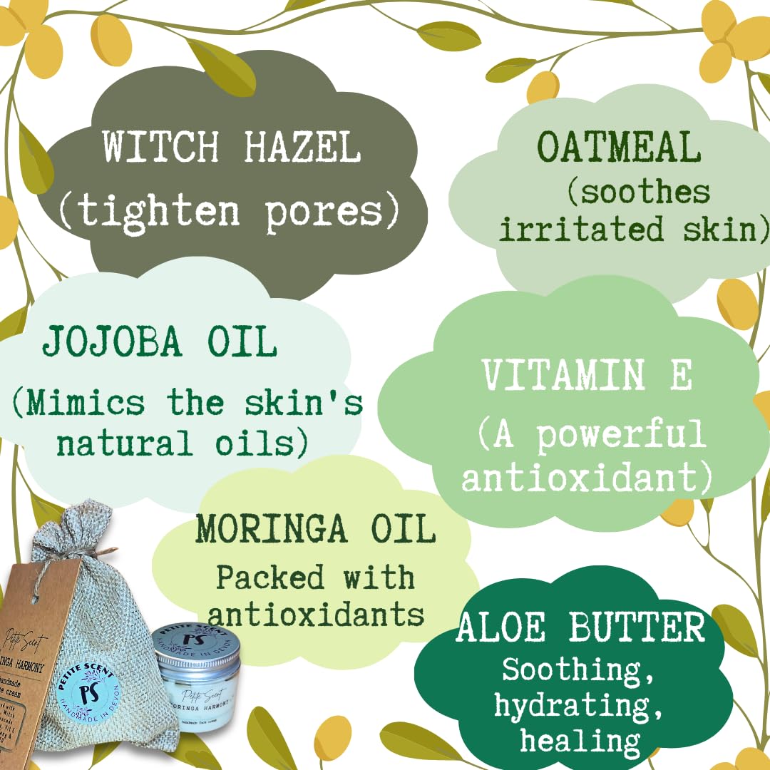 Petite Scent Moringa Harmony Face Cream Hydrating & Balancing Moisturizer with Moringa Jojoba Oil, Witch Hazel, Aloe Butter & Colloidal Oatmeal Soothes, Nourishes & Protects For All Skin Types - Image 4