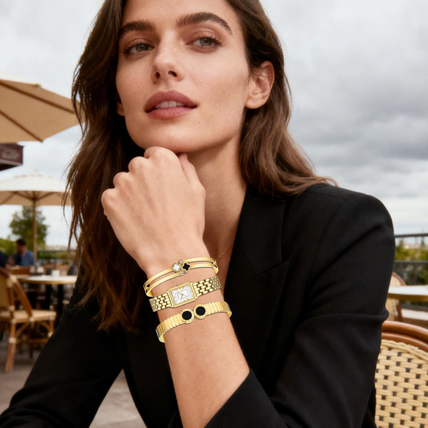 Women Gift Gold Bangle Watch and Vintage Bracelet Set Adjustment Tool Included - Image 6