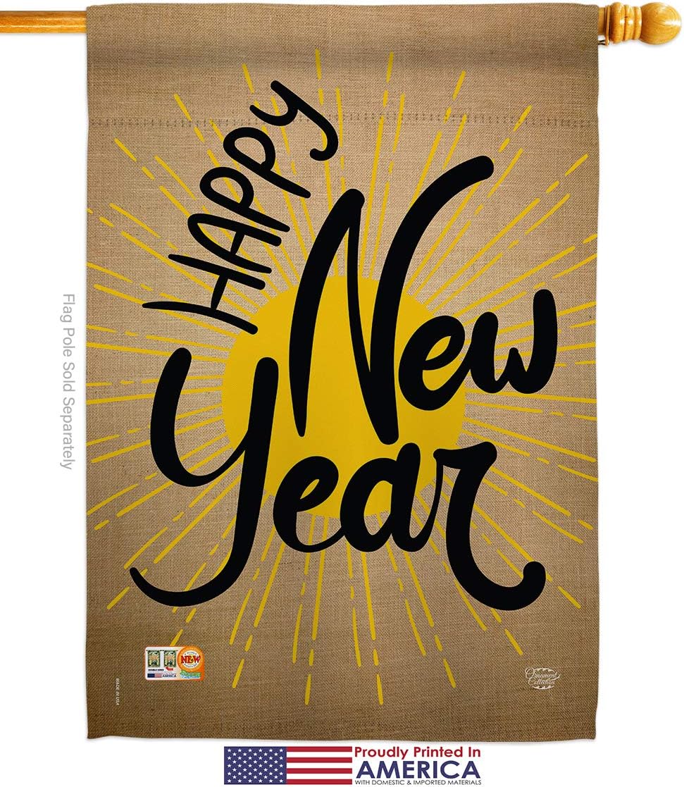 Happy New Year House Flag Clock Countdown Champagne Party Fireworks Celebrate Small Decorative Gift Yard Banner Made In USA 28 X 40