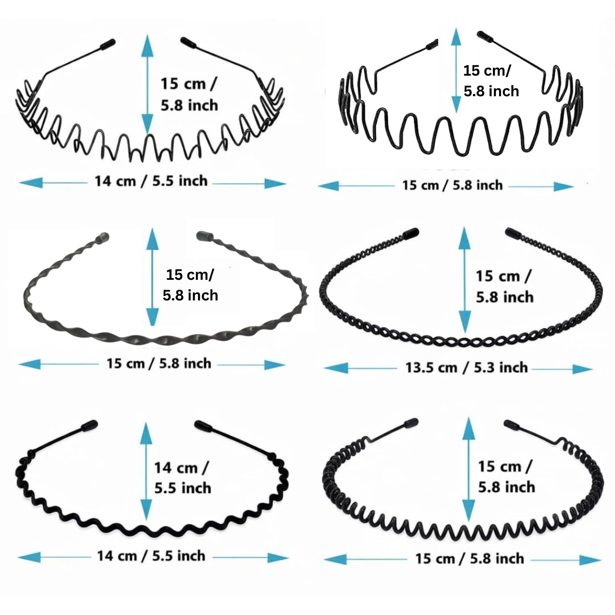 KLNEEDS Black Metal Hair Band for Men – 6 Pcs Thin Wavy Non-Slip Adjustable Headbands for Women & Boys, Sports, Gym, Yoga, Running & Face Wash 2
