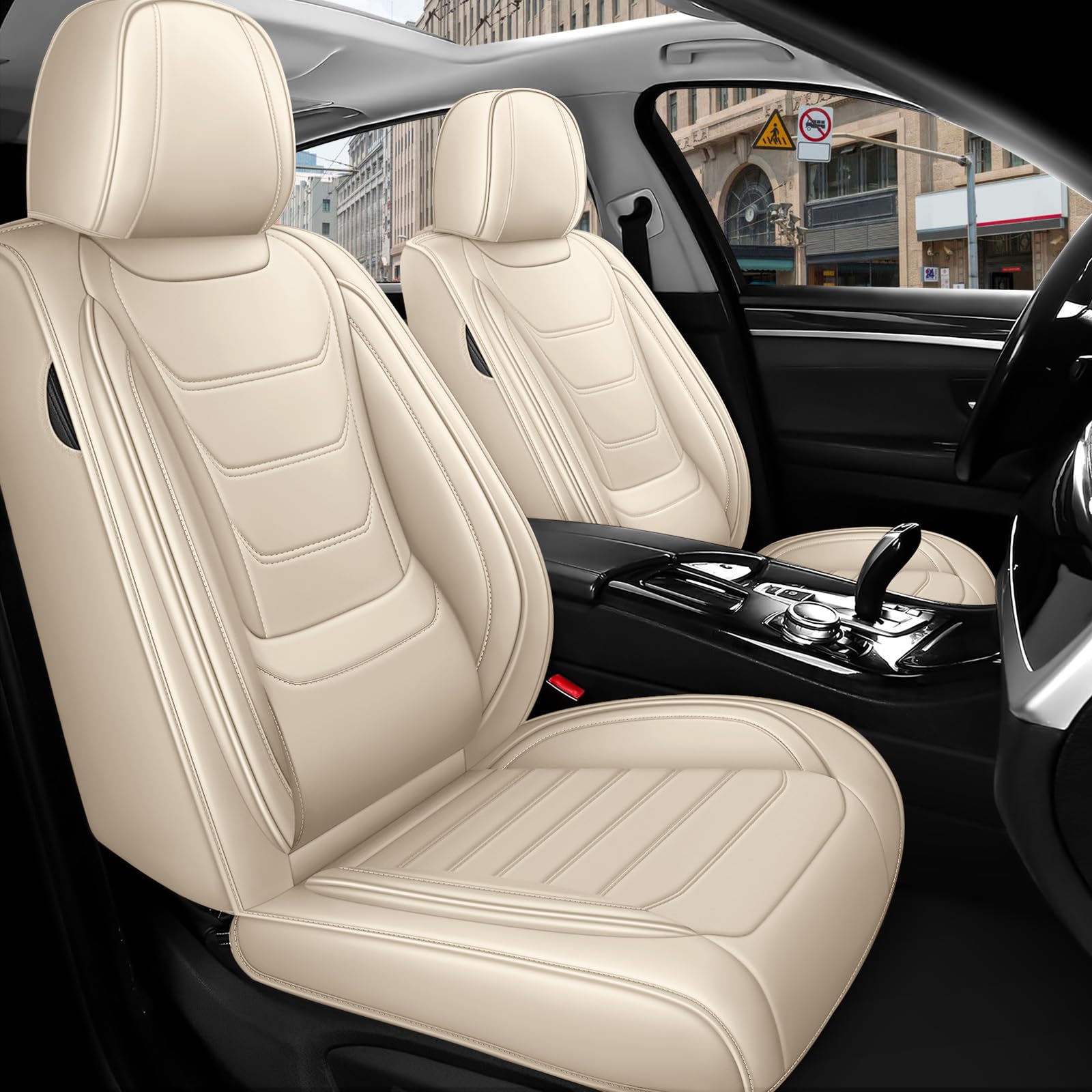 Auto Sitzbezüge für Mitsubishi Eclipse Cross 2018-2026, Beige Leder