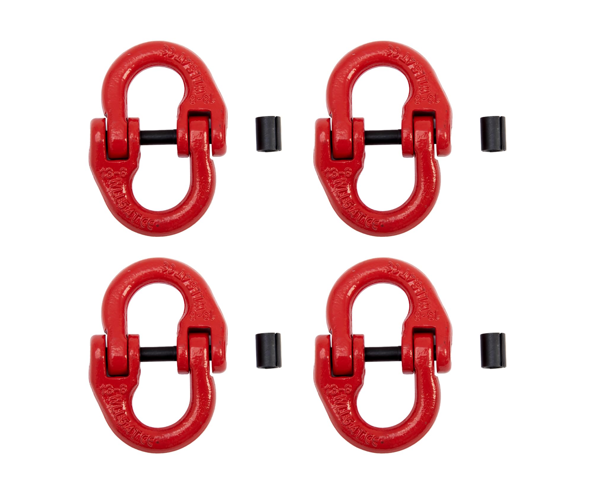 4 Pack - Red Coated G80 Alloy Steel Connecting Link, 1/2”, 5.4 Ton 12000 lbs Working Load Limit Grade 80 Forged Coupling Hammer Mechanical Link Lock