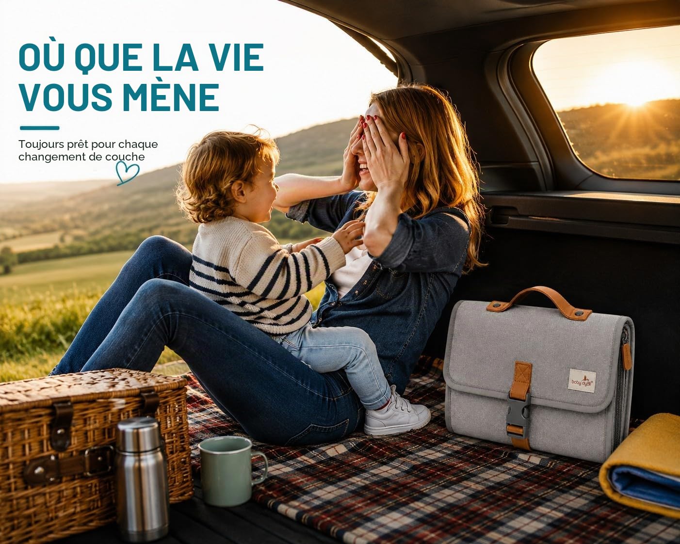 Sac à langer Baby Doyli Voyage XL | Matelas à langer pliable | Gris | 6 pockets for diapers, wipes, and keys with a harness to hang anywhere easily