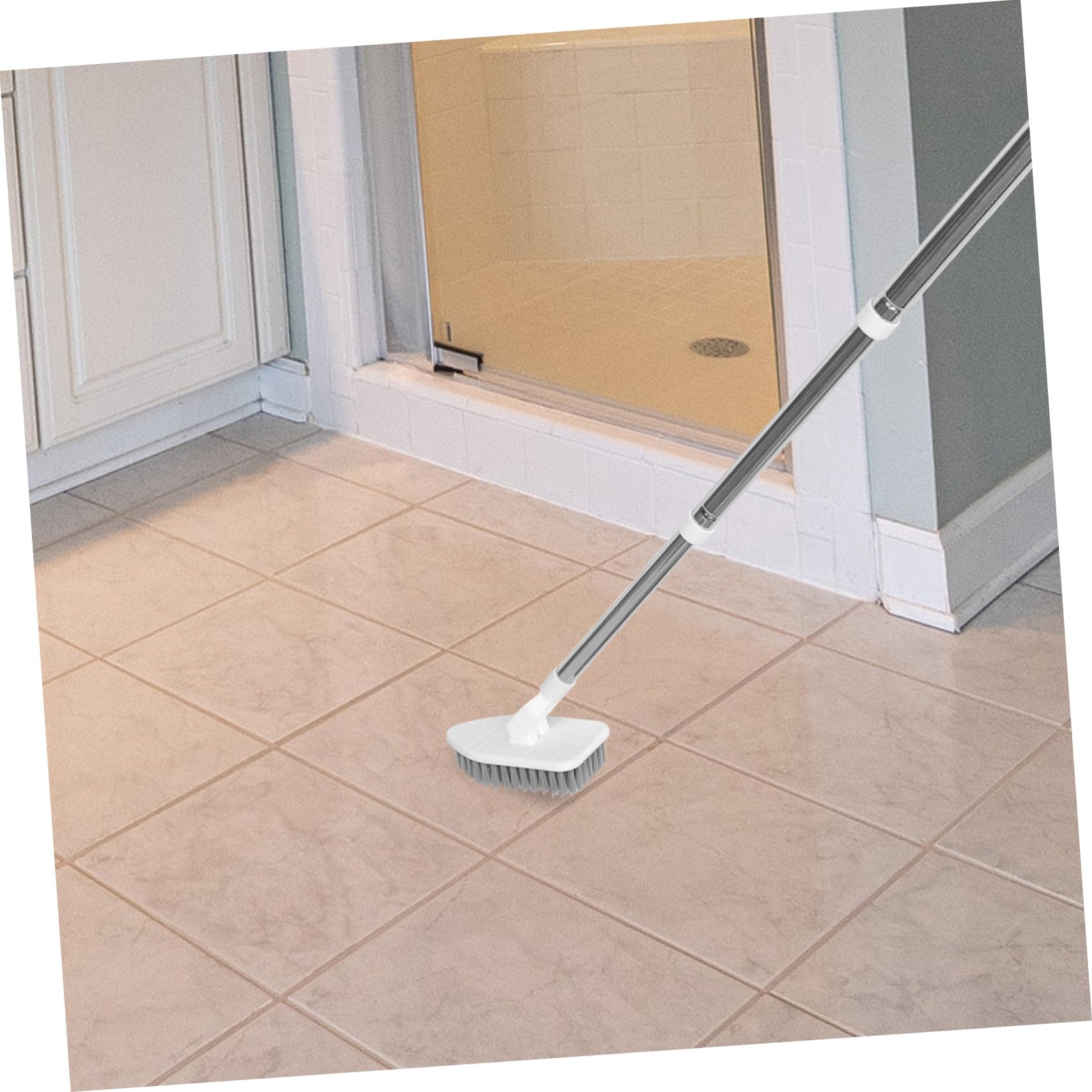 TOYANDONA Cepillo De Limpieza Multifunción Para Suelo y Baño Con Mango Extensible, Cabezales De Esponja Triangulares, Plástico Blanco, Para Cocina y Ducha, Kit De 1 Mango 3 Cabezales 1 Cepillo De Piso