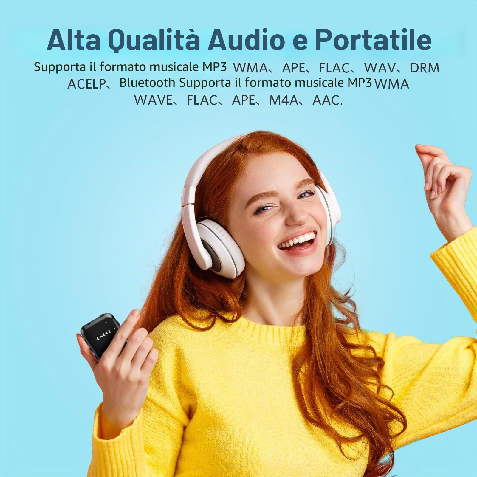 Lettore MP3 Bluetooth, lettore musicale portatile con memoria interna da 16 GB, supporto radio FM, registrazione vocale, eBook, lettore MP3, per bambini