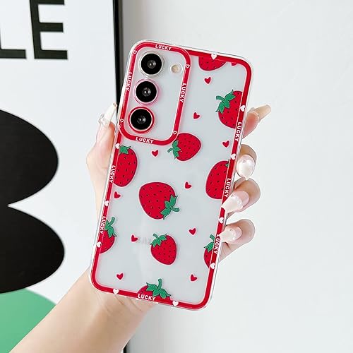 Jmltech Funda protectora para Samsung Galaxy S22 para Samsung Galaxy S22 transparente a prueba de golpes delgada delgada linda fresa mujer femenina