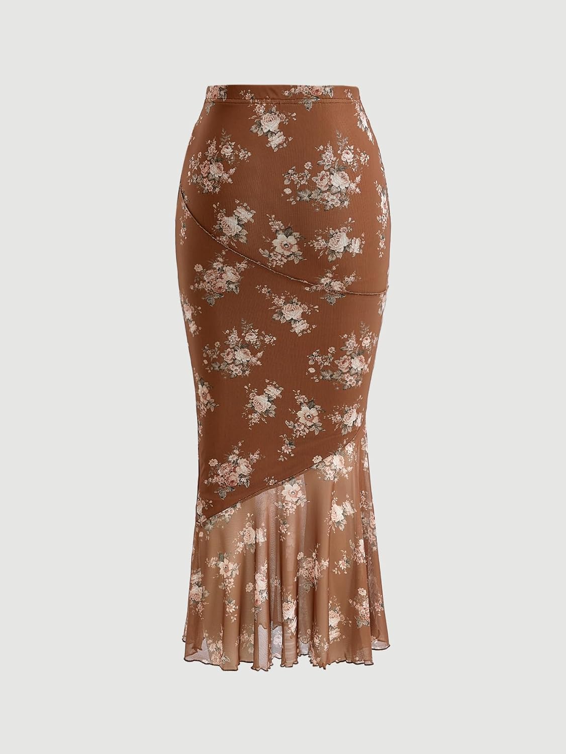 Milumia Women's Floral Mesh Ruffle Hem Maxi Skirt High Waisted Fishtail Long Skirts - Image 3