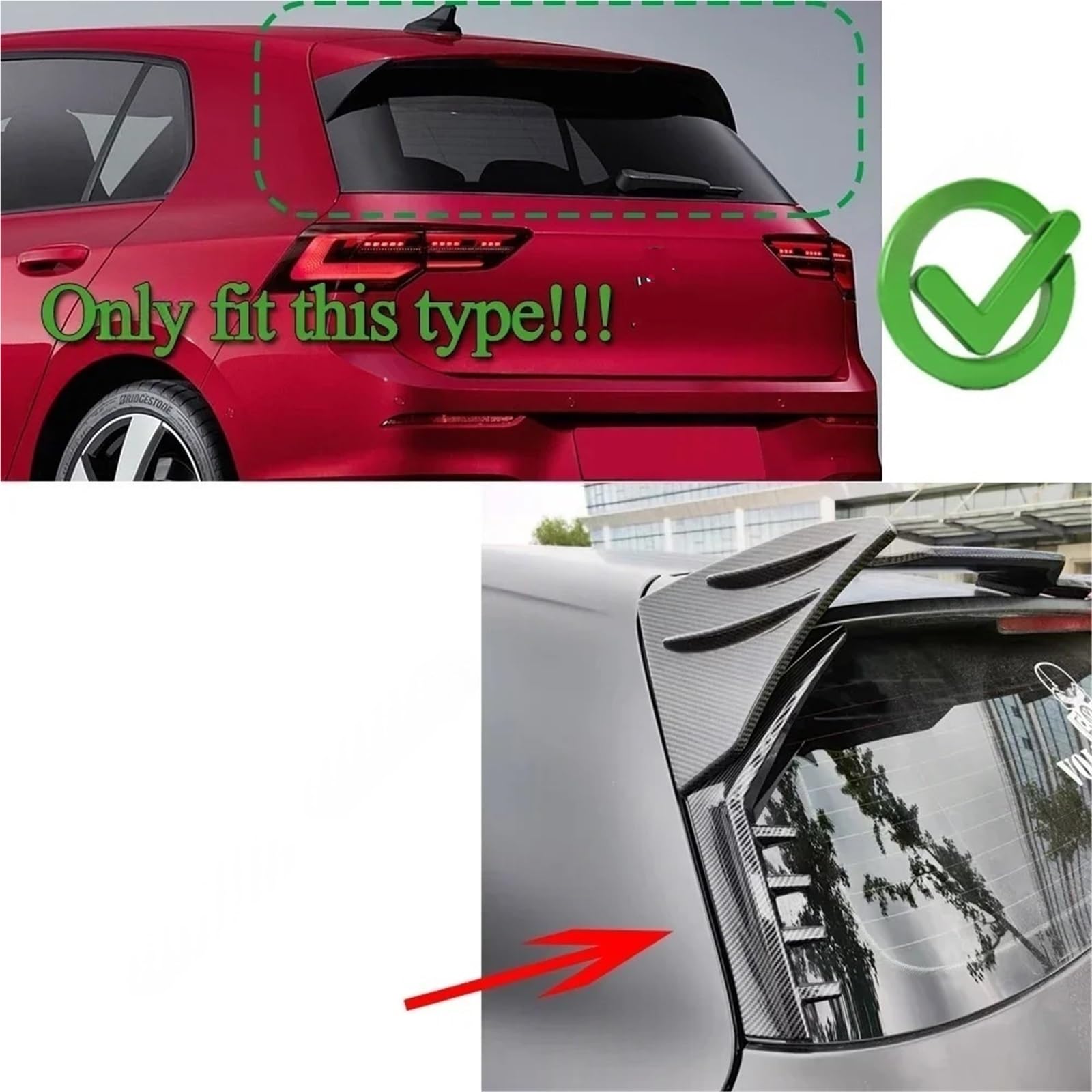 Kompatybilny z VW 2020 2021 2022 2023 2024+ Golf 8 MK8 GTI GTD TSI TDI R-line czarny błyszczący tylny szyba samochodu boczne skrzydło spojlera dyfuzor tapicerka(Carbon Look)