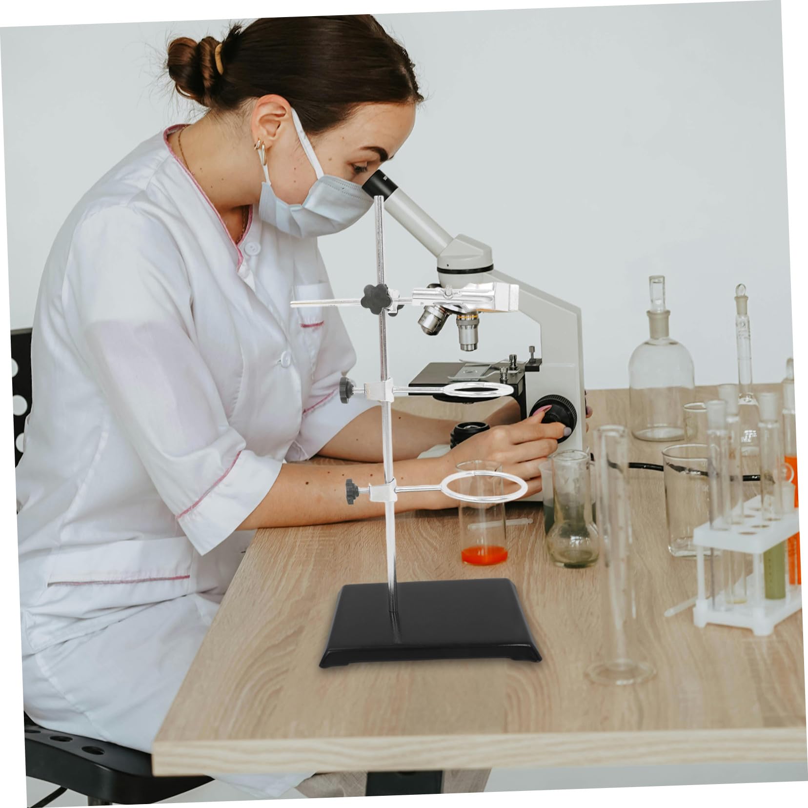 Cabilock Support Annulaire de Laboratoire Pince pour Flacons Support Réglable pour Matériel Base Stable pour Expériences Chimiques et Biologiques pour Écoles et Laboratoires