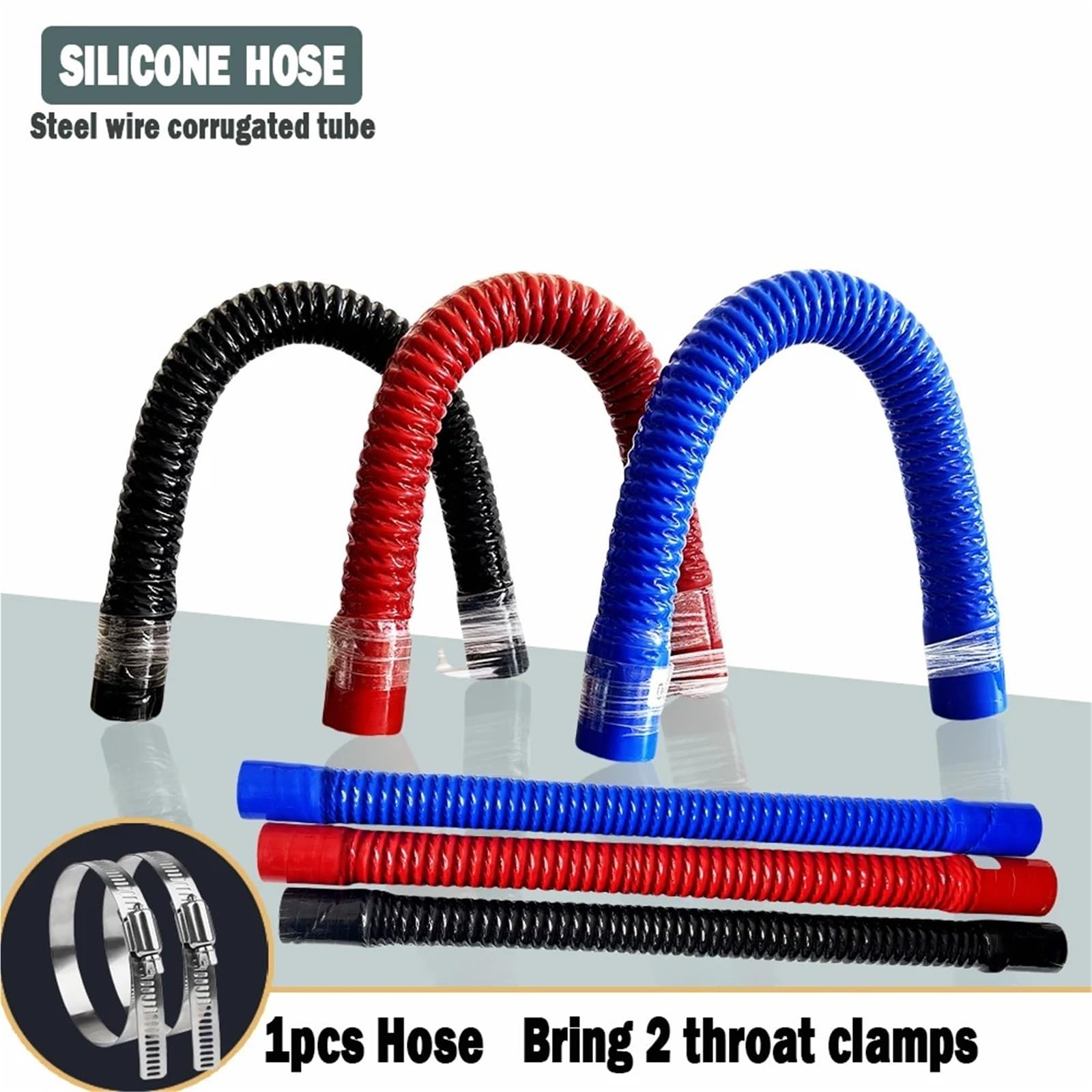 Tubo Di Aspirazione Aria Tubo Corrugato In Filo Acciaio Nero Flessibile In Silicone Aspirazione Ad Alta Pressione Temperatura Collegamento Filtro Dell'aria Intercooler(1000mm,ID 50mm)