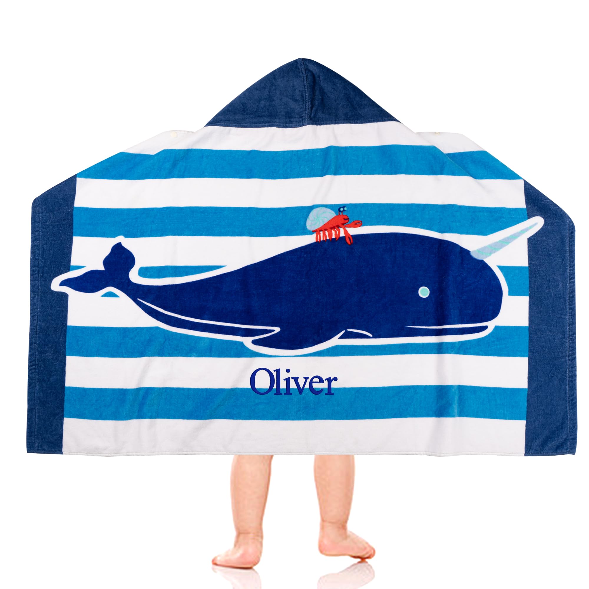 MT WORLD Hooded Towels for Kids Personalized Kids Beach Towels with Embroidered Name Super Absorbent Toddler Bath Towel, 30''X50'' Oversized Beach Towel for for 3T to 10 Years (Whale)