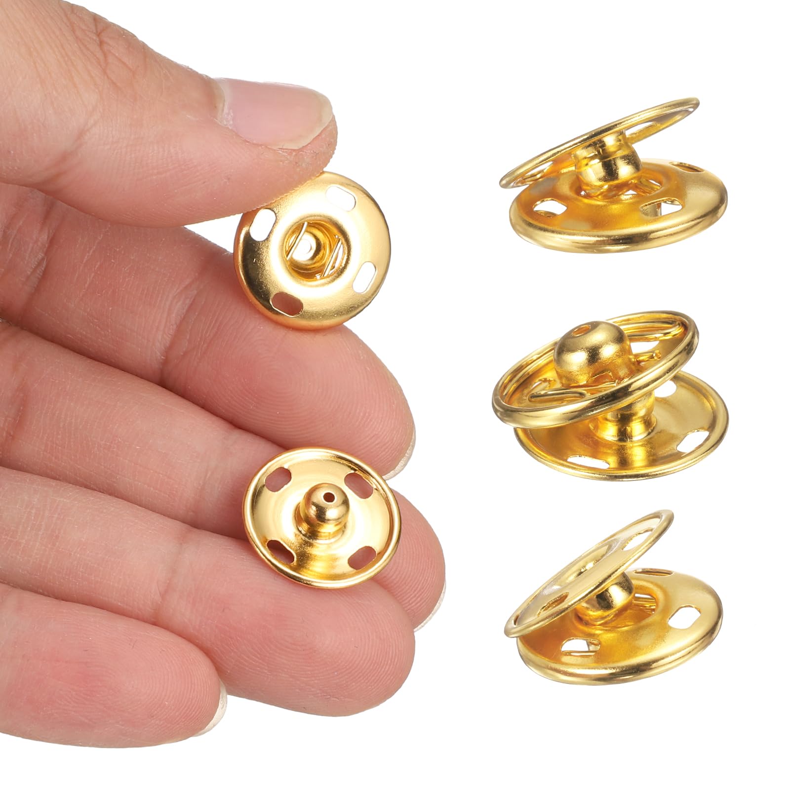 HARFINGTON Juego de 48 botones a presión para coser de 8/10/12 mm, botones de cierre a presión para cierre, bolso, ropa, costura, manualidades, color dorado