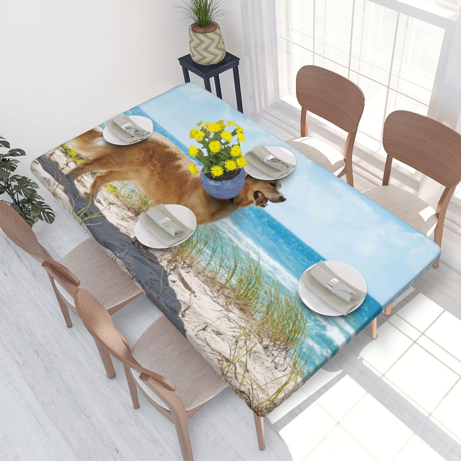 BNVSADC Golden Retriever Printed 4FT Tablecloth 122x76 CM Polyester Kitchen Water Resistant Table Cloth Dining Table Decoration Table Covers