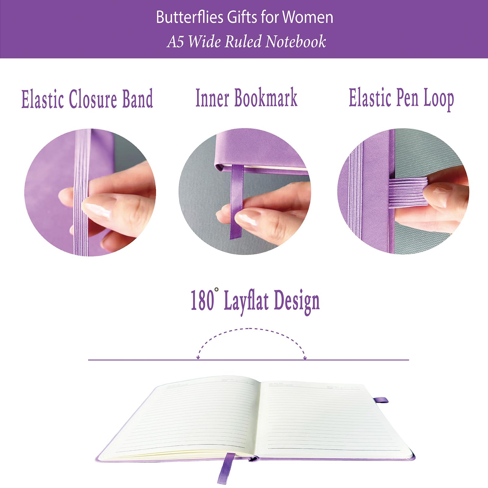 Butterfly Lover Gifts Women, Butterflies Journal 200 Pages Notebook A5 Lined with Pen and Keychain, Butterfly Inspirational Themed Gifts for Her Daughter Mom Birthday Retirement Christmas