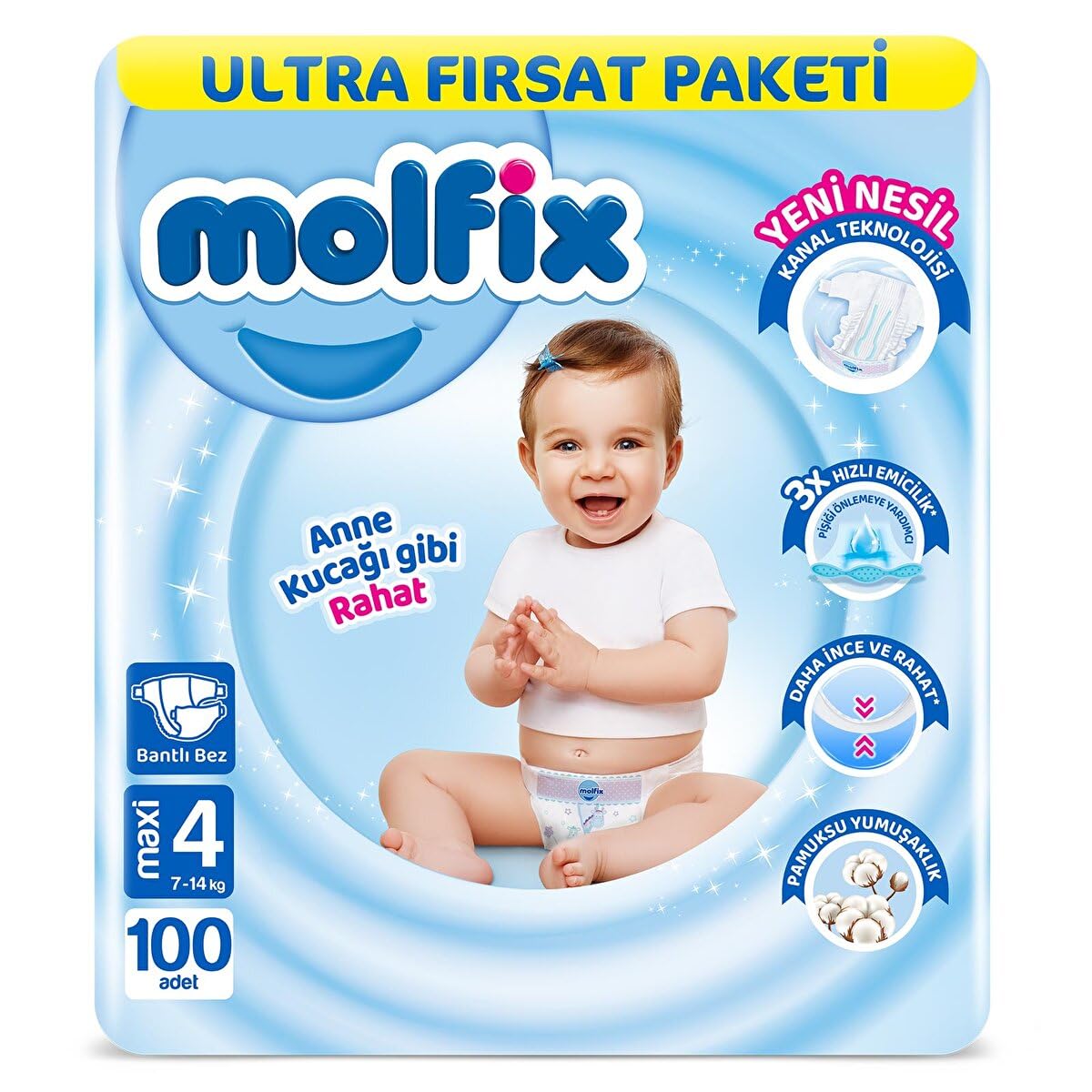 Molfix Maxi 4 Beden Aylık Bebek Bezi (1 x 100 Adet)