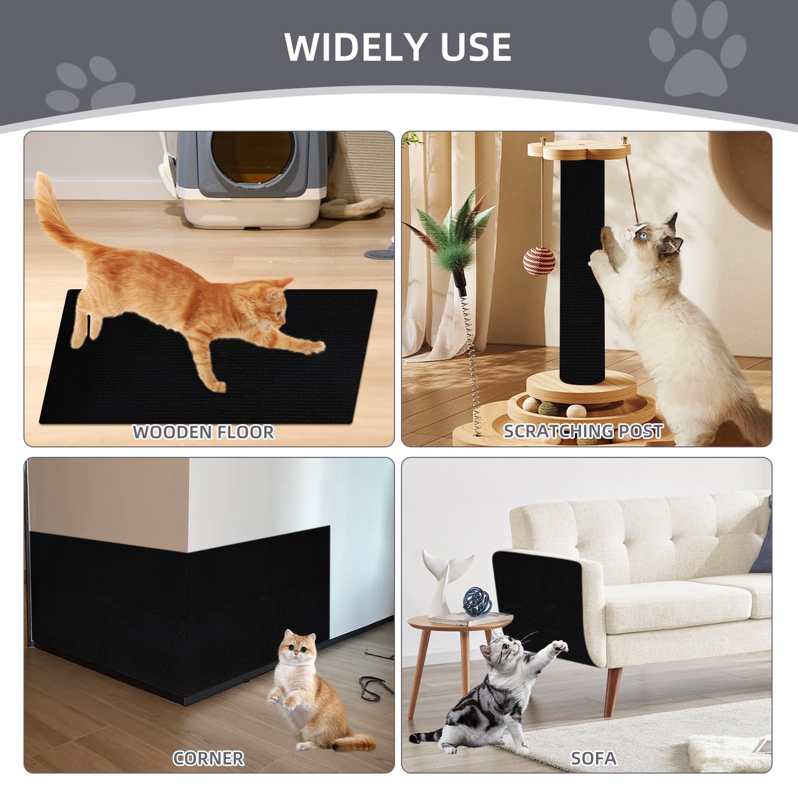Tapis Griffoir Chat Canapé Auto-AdhéSif: Protection Anti Griffe Chat pour Meuble DIY Trimmable Chats Grattoir pour ProtèGe CanapéS Meuble, 40 Cm ×200 Cm (Noir, 40×200cm)