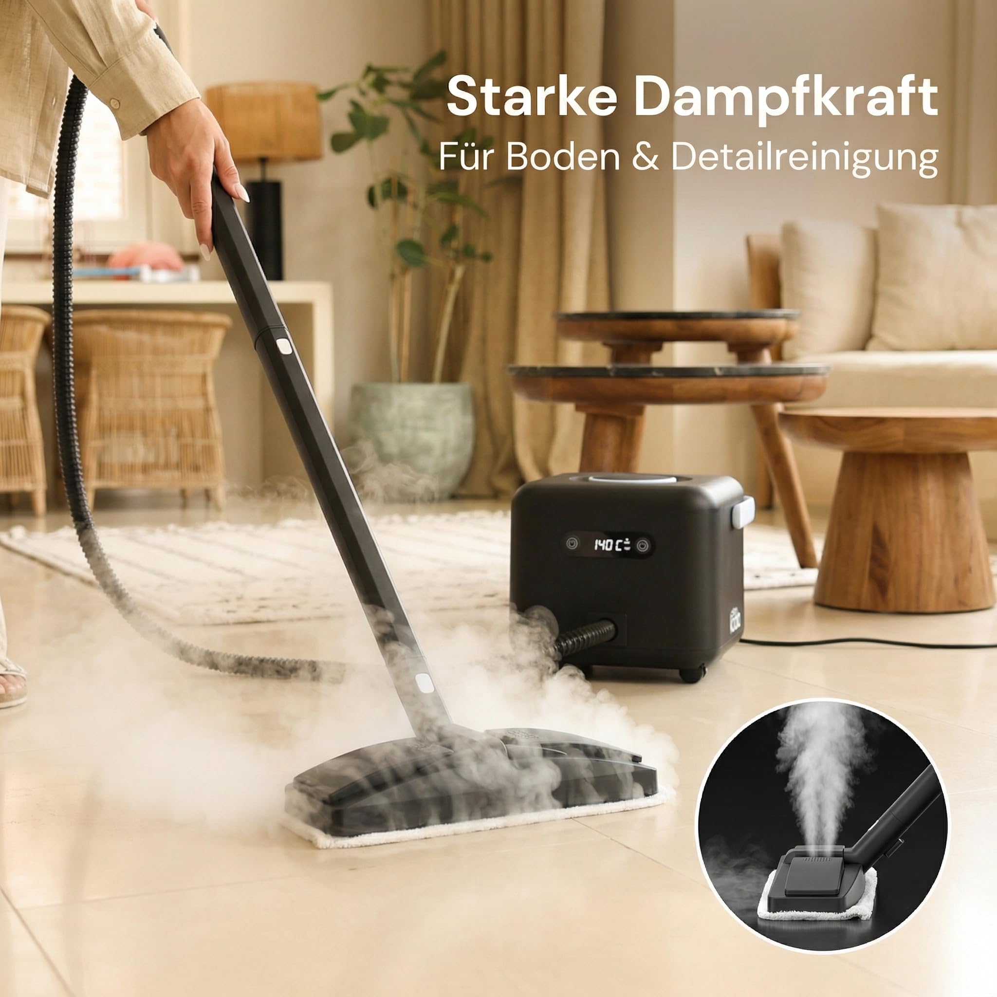 Dampfreiniger Multifunktion 1500W – 4 Bar Hochdruck Dampf, Schnelle Aufheizung, 21 Zubehörteile, Lange Laufzeit, Für Boden, Bad, Küche, Teppich & Auto – Chemiefreie Tiefenreinigung