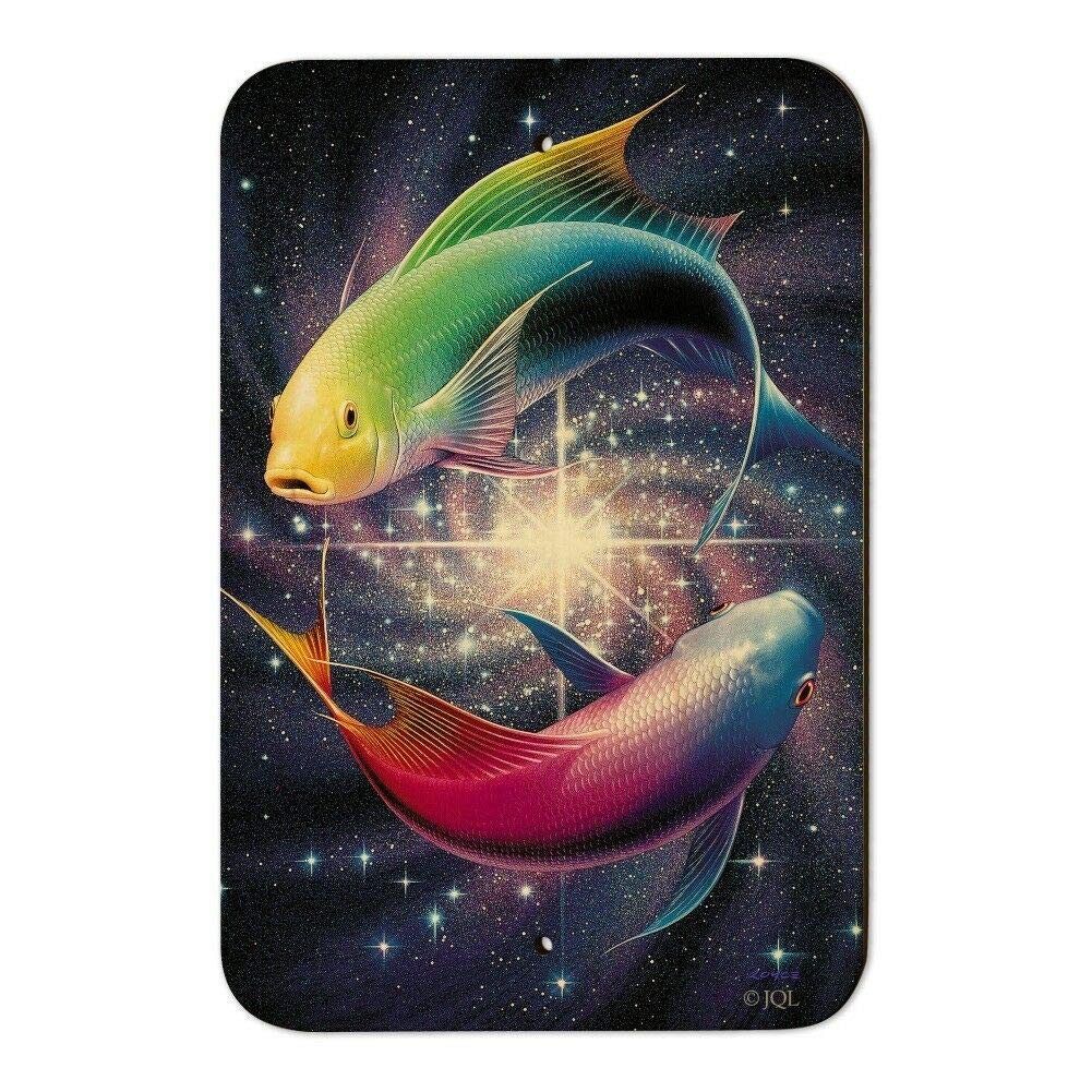 Kueprae A255 Pisces Zodiac Symbol Fish In Space Yin Yang Home Business Metal Sign 8X12 Inch