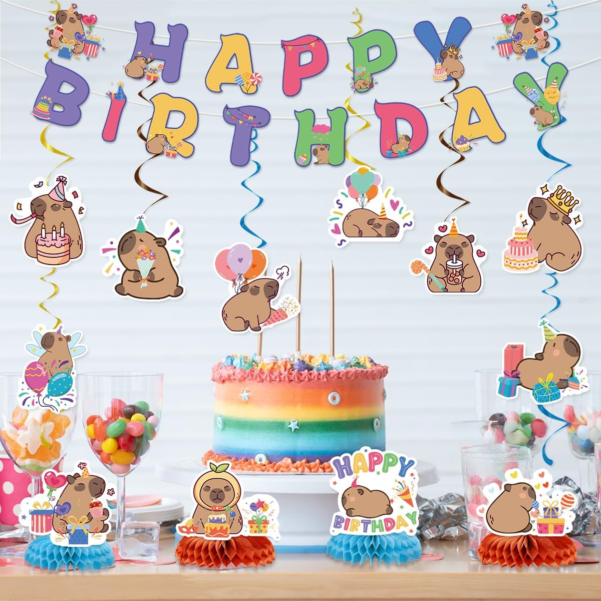 Capybara Birthday Party Decorations Include Capybara Happy Birthday Banners Hanging Swirls Honeycomb Centerpiece Cute Capy Bday Animals Decor Supplies - Image 6
