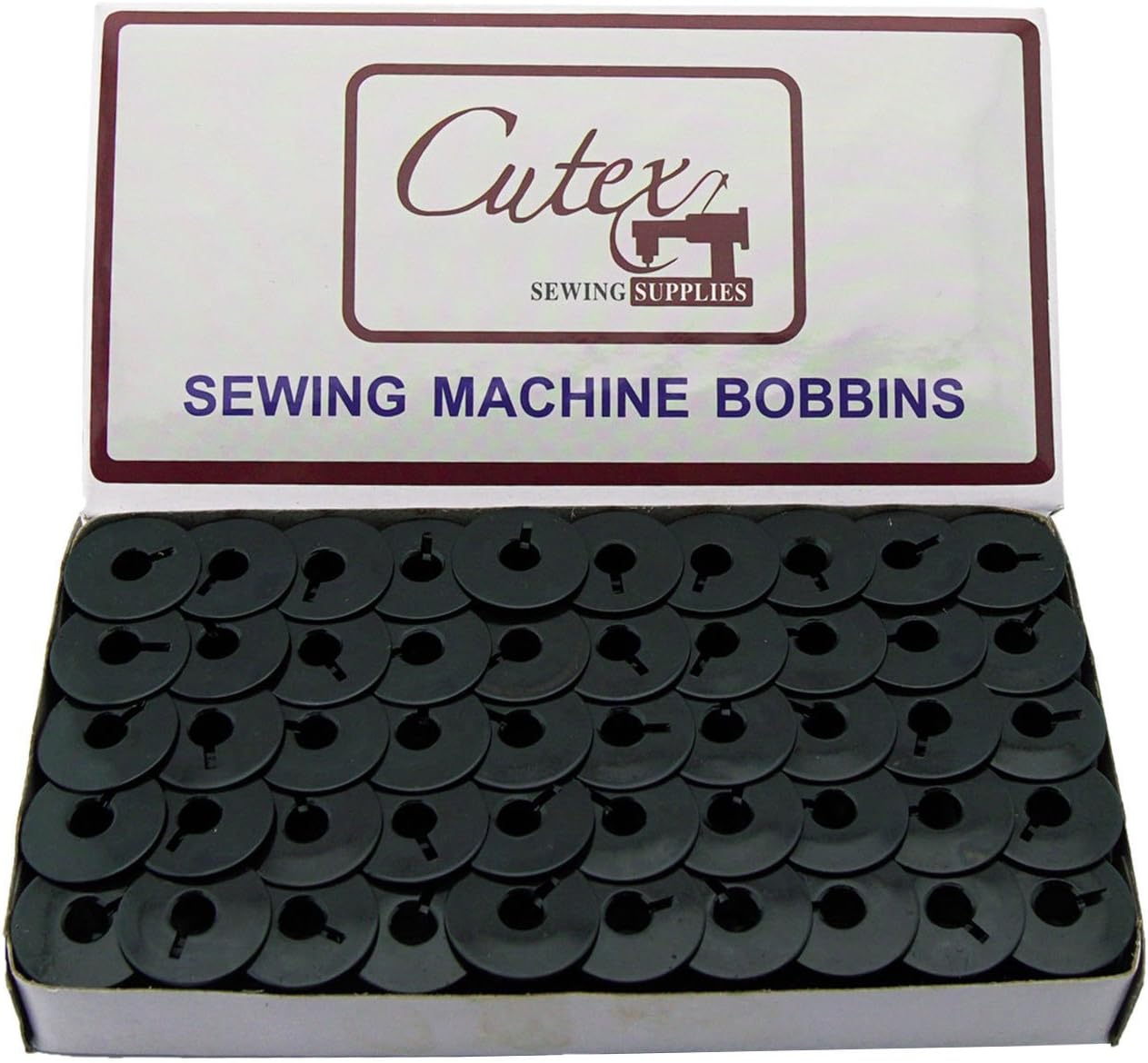 Cutex 100 L Style Black Metal Bobbins for Rotary Hook Sewing Machines