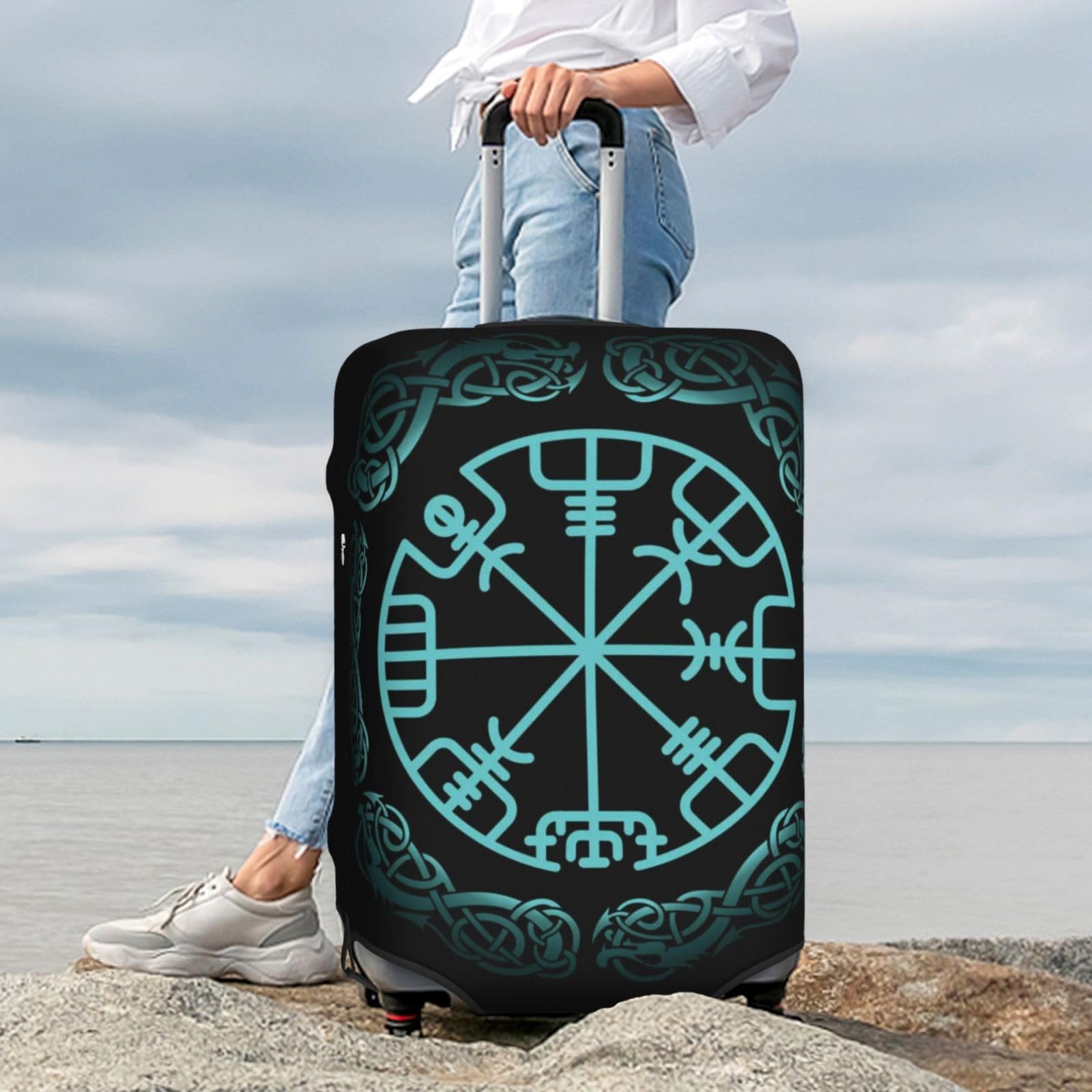 Funda de Maleta Antipolvo Estampado Vikingo Nórdico Funda de Equipaje Universal Funda Blanda-Se Adapta a Todos Tamaños Fundas de Equipaje Elásticas de Spandex Lavables(A36,L)