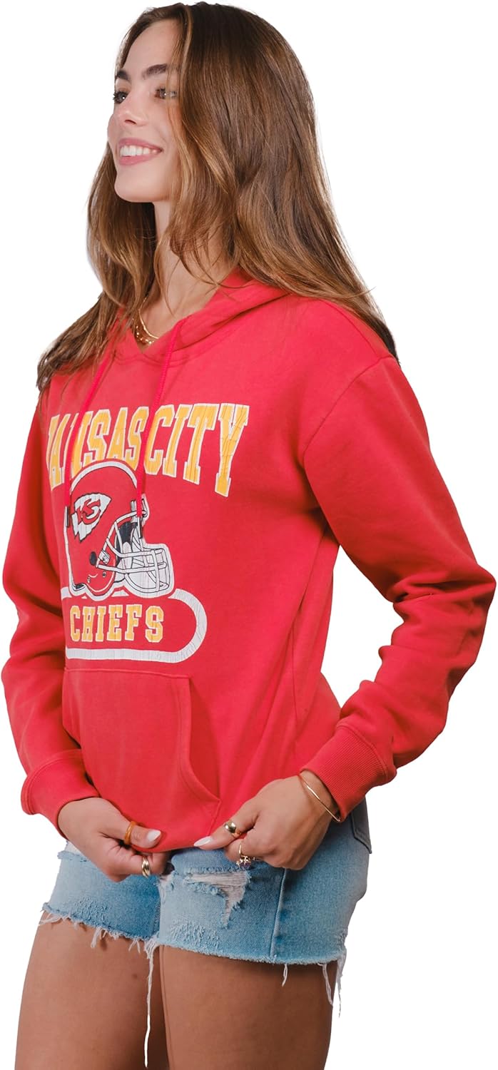 Ultra Game Women's NFL Official Distressed Graphic Super Soft Hoodie Pullover Sweatshirt