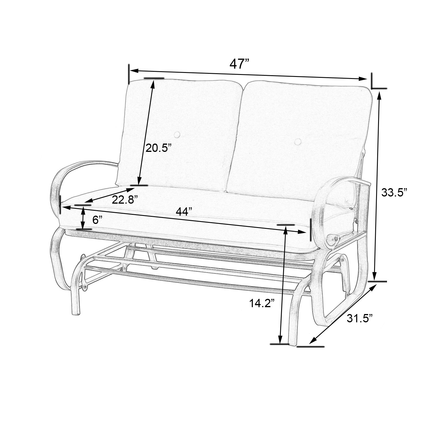 PATIO TREE Swing Glider Bench Outdoor Cushioed 2 Person Rocking Chair Garden Loveseat, Brick Red : Patio, Lawn & Garden
