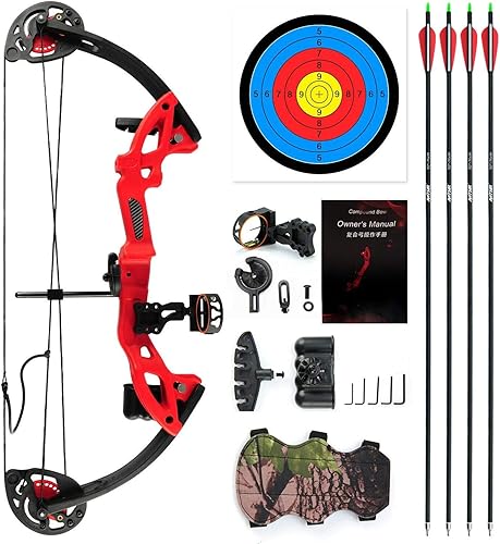E-ROCK Conjunto de arco y flecha compuesto juvenil para jóvenes y principiantes, diestroizquierdo, 19 "-28" longitud de dibujo, 15-29 libras peso de