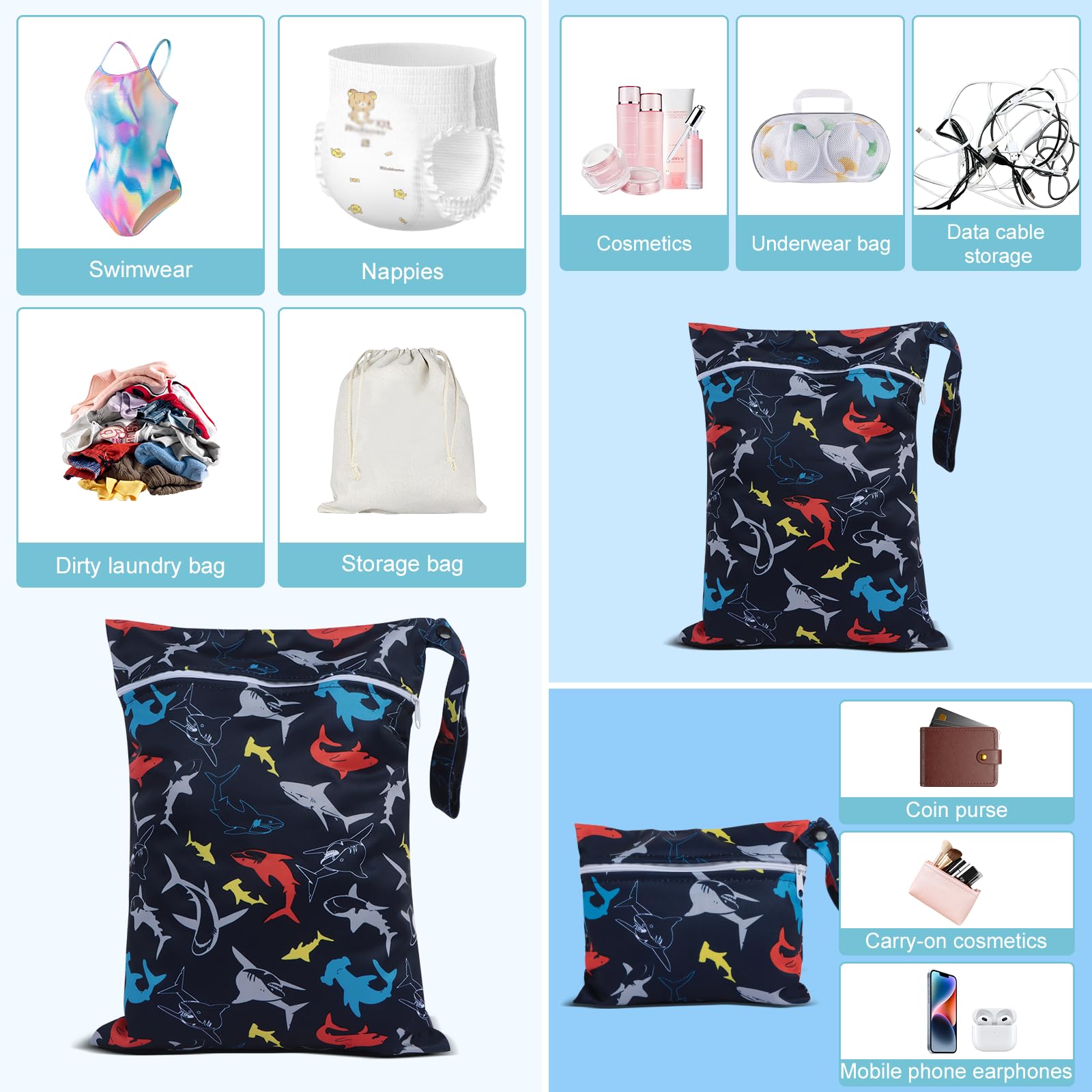 Iridsmole 3 PCS Wet Bags, Travel Laundry Bags, Waterproof Dirty Clothes Bag for Swimming Cloth Nappy Wet Bag with Zipper - Image 3