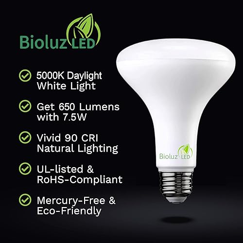 Miniatura 2 de Bioluz LED Paquete de 8 bombillas LED regulables 90 CRI BR30, 65 W de repuesto 7.5 W  65 W, 650 lúmenes, luz blanca diurna de 5000 K para interiores